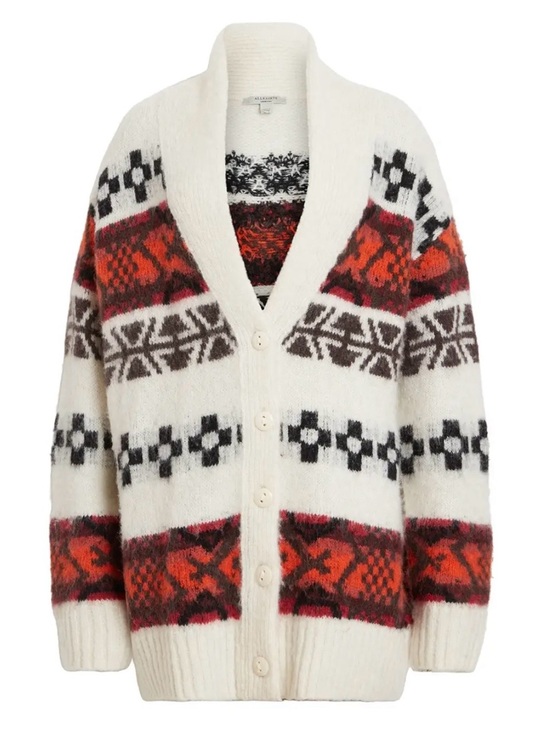 All Saints Sweaters - Allsaints Billy Cardigan  Rich Cream & Red Fair Isle  Sweater